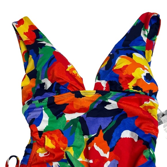 Lauren Ralph Lauren Floral Shirred V-Neck One-Piece Size 6 New NWT - Picture 2 of 7